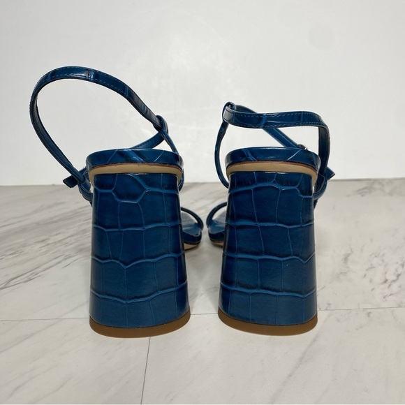New! Sam Edelman Kit Blue Crocodile Faux Leather Heeled Sandal 7M - Picture 3 of 14